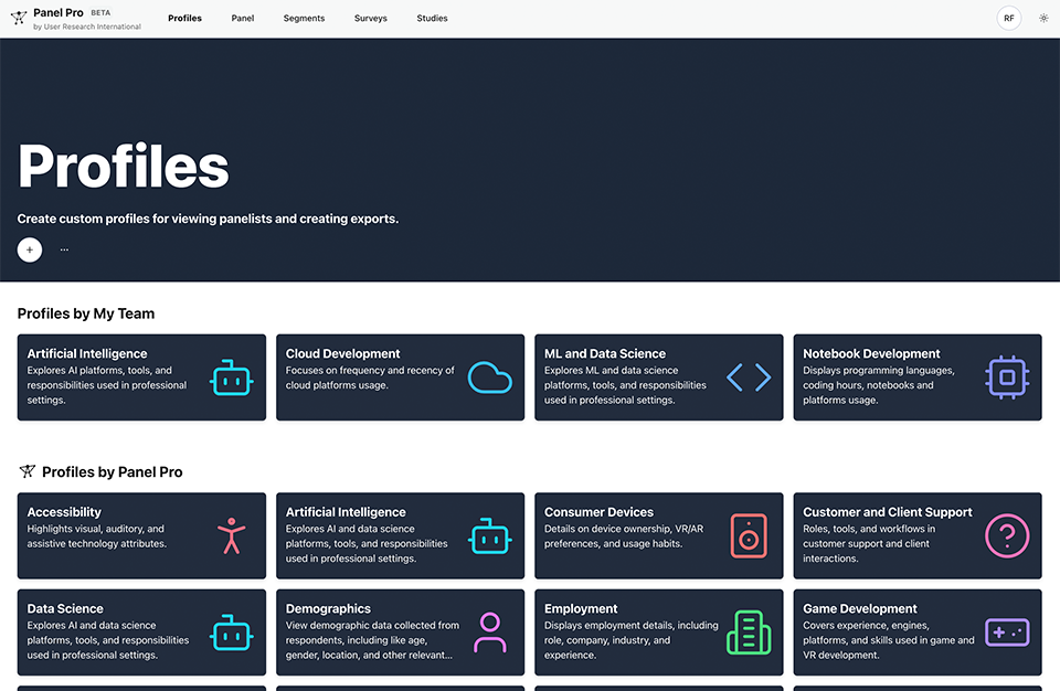 Panel Pro profiles: pre-built and custom research segments